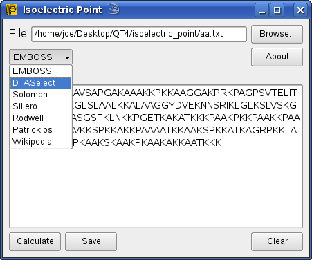Isoelectric Point aplication, free QT4 program, Trolltech